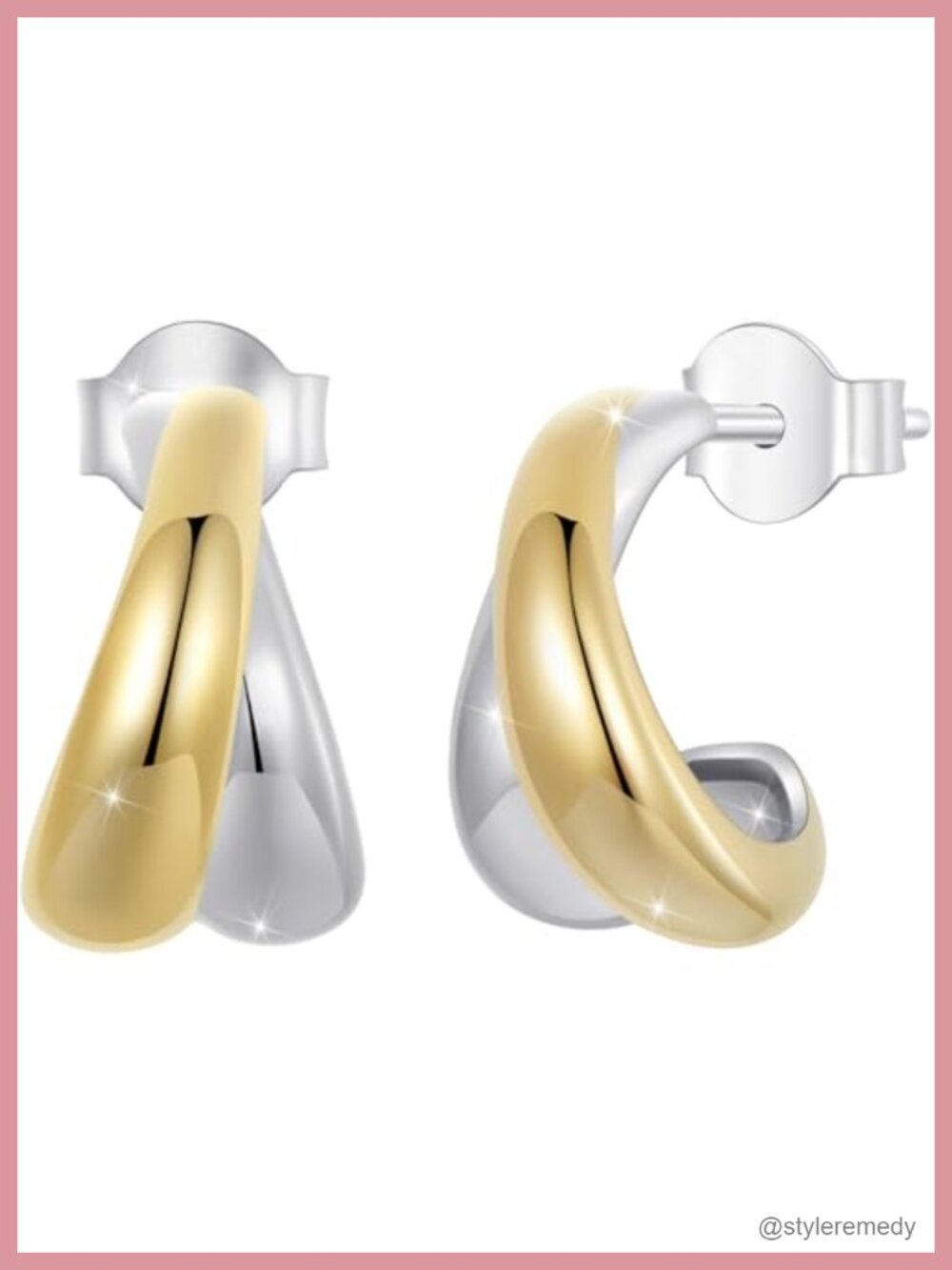 14K Gold Plated Two-Tone Oval Hoop Earrings Water Drop Lightweight Huggie